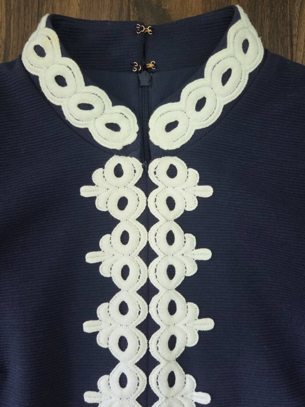 Lilly Pulitzer Size M Navy Shift Dress White Soutache Trim Sleeveless Lined - Picture 3 of 7
